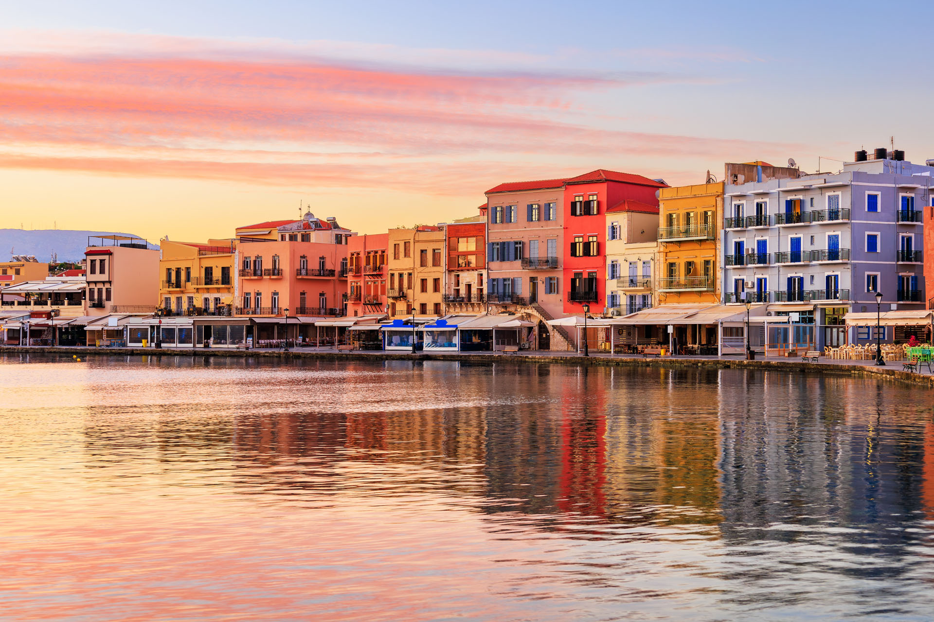 Autowize Chania Car Rental picture of Old Venetian Port of Chania at sunrise.